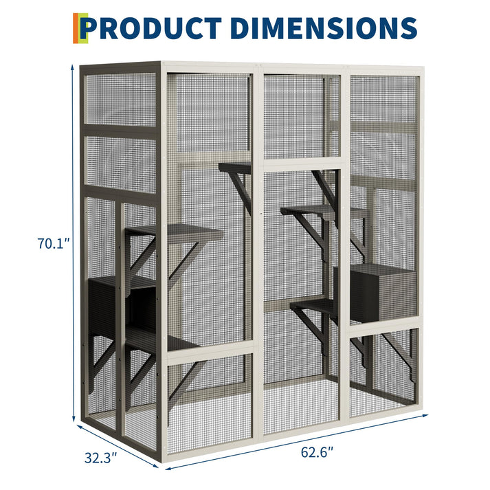 Catio de ventana con múltiples plataformas para gatos